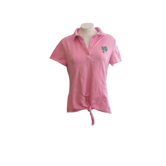 Talbot's Pink Polo Shirt with Palm Tree Embroidery Size M - Picture 1 of 7